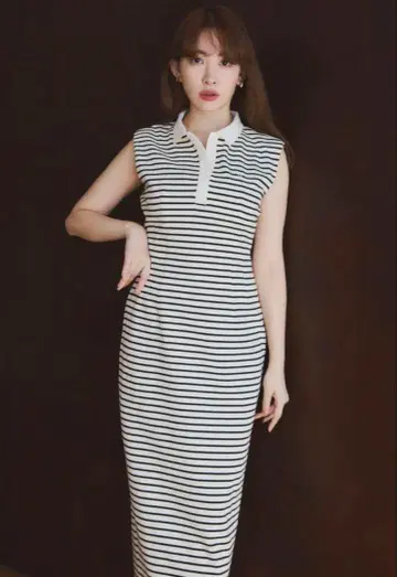 Her lip to french sleeve polo long dress