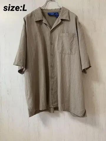 베이지 코튼 레이온 오픈 카라 반팔 셔츠 사이즈 L