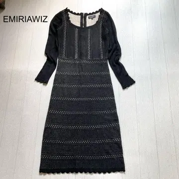 emiriawiz 시스루 짜임 바이컬러 니트 원피스 블랙 F