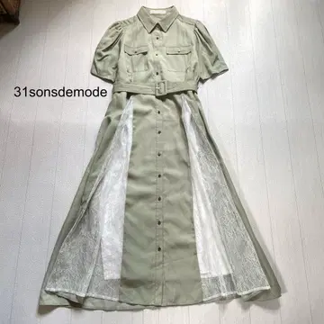 31 sons de mode 레이스 절개 셔츠 원피스 그린 38