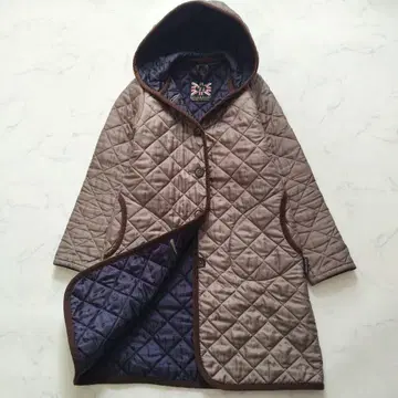 LAVENHAM 안감 퍼플 퀼팅 코트 자켓 36 브라운