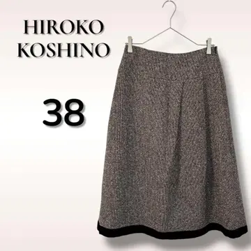 HIROKO KOSHINO 울 트위드 무릎 기장 플레어 스커트 38