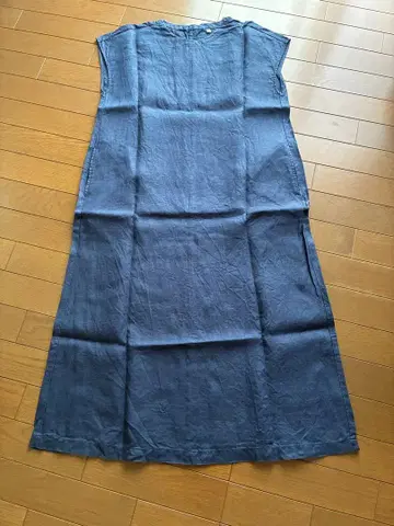 MUJI 무인양품 헴프 워싱 프렌치 슬리브 원피스 M 블루