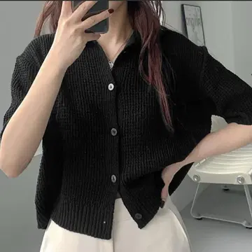 [새상품급] 카라 부착 와플 반팔 니트 가디건 2 세트
