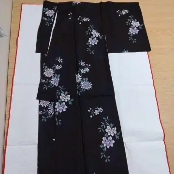 고동색 꽃무늬 코몬, 홑옷, 워셔블 기모노