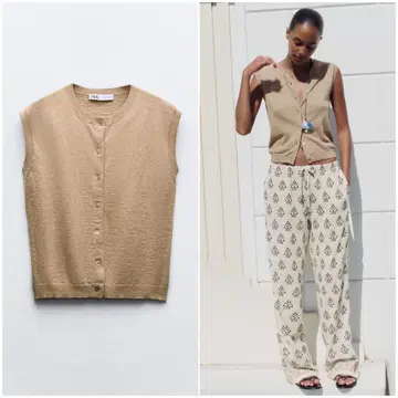 택 포함 새상품 ZARA 린넨 블렌드 슬리브리스 썸머 니트탑