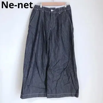네넷 와이드 팬츠 네이비 면 S 스티치 캐주얼 데님 넉넉한 핏