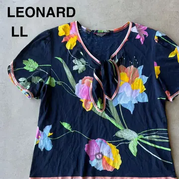 [LEONARD] 레오나르 LL 반팔 상의 블라우스 네이비 꽃무늬
