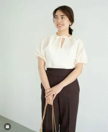 OHGA 스키퍼 블라우스 리본 블라우스 반팔 퍼프 슬리브