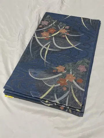 여름 후쿠로 오비 순수 실크 은사 물결 파랑 초목 꽃
