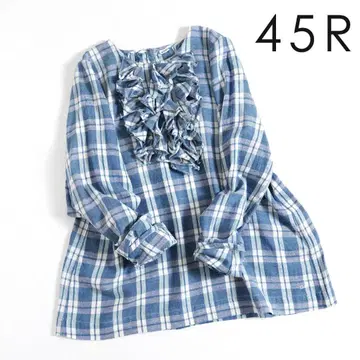 45R 인도 쪽빛 넬 체크 프릴 블라우스