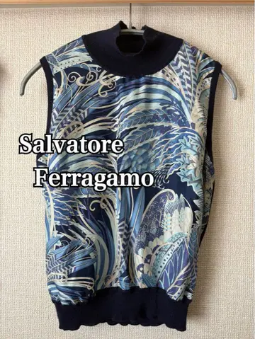 Salvatore Ferragamo 실크 니트 탱크탑 네이비