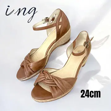 잉그 천연 가죽 에스파드리유 웨지솔 샌들 브라운 24cm