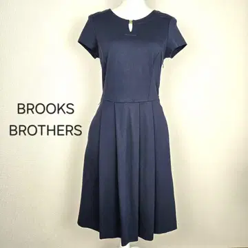 BROOKS BROTHERS 4 원피스 종아리 기장 롱 반팔 네이비