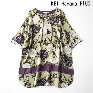 KEI Hayama PLUS 꽃무늬 반팔 튜닉 원피스 F 일본제