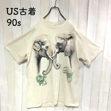 US 구제 티셔츠 90s 아트 양면 프린트 백 프린트 싱글 스티치