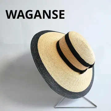 077 WAGANSE 와이드 챙 모자 햇 밀짚모자 내추럴 x 블랙 리본