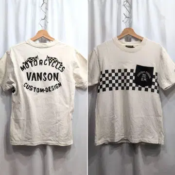 VANSON 반송 로고 자수 x 체크 무늬 깃발 반팔 티셔츠 S
