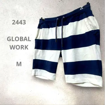 GLOBAL WORK 네이비 & 화이트 보더 숏팬츠 M 반바지