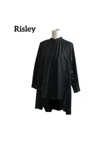 Risley 리즈 레이 밴드 카라 밑단 아지메 기장 긴팔 셔츠 버튼 소매