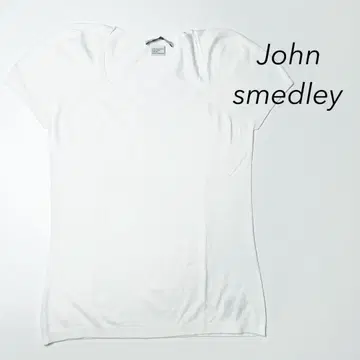 John Smedley V넥 반팔 스웨터 화이트