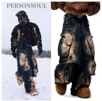 PERSONSOUL 데미지 가공 와이드 팬츠