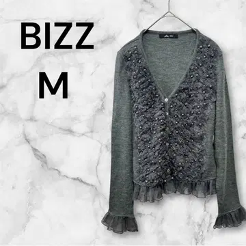 [ a-1189 ] BIZZ 가디건 펄 장식 쉬폰 프릴 니트 M
