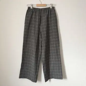 레리움 와이드 팬츠 체크 패턴 허리밴딩 그레이 캐주얼