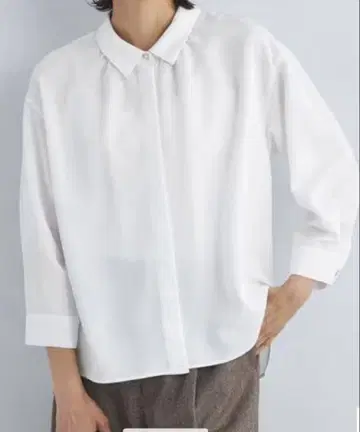 카라 부착 와이드 7부 소매 셔츠