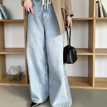 디스코트 로프 벨트 라이트 와이드 데님 팬츠
