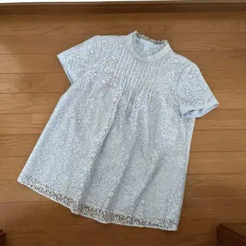 레리안 색스 블루 전체 레이스 반팔 블라우스 9호
