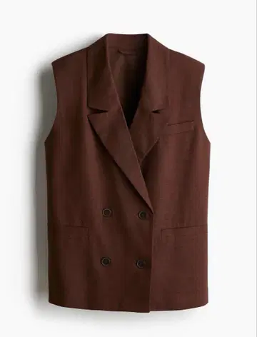 H&M 이번 시즌 브라운 린넨 더블 브레스트 베스트 S