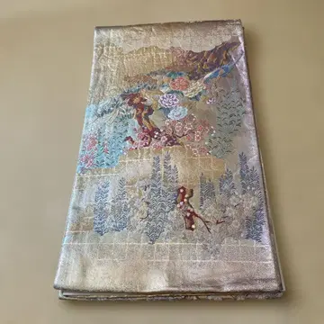 금색 바탕 꽃무늬 후쿠로 오비