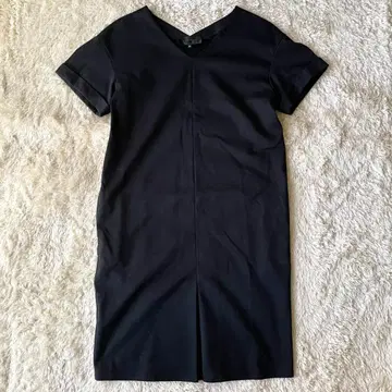 언타이틀 V넥 반팔 원피스 무릎 기장 블랙 포멀 검정 0