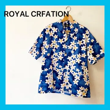 ROYALCRFATIONS 플라워 프린트 반팔 알로하 셔츠 네이비 XL