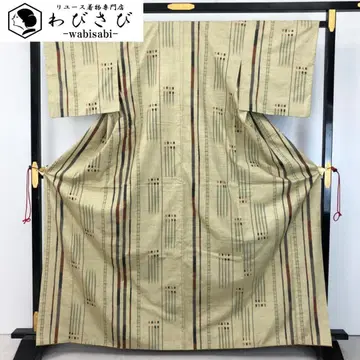 기모노 세로 패턴 추상 무늬 리큐 화이트 브라운 톨 사이즈 K-4757