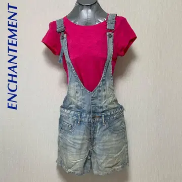 ENCHANTEMENT 데님 멜빵 숏팬츠 르쉘블루