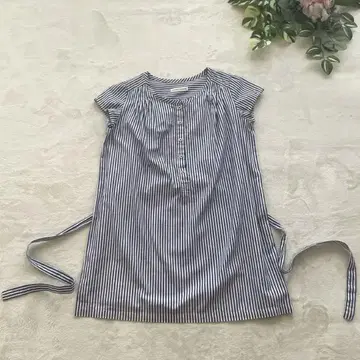 마린프랑세즈 스트라이프 셔츠 블라우스 일본제 블루 화이트 롱 기장