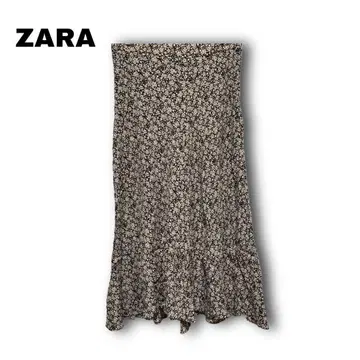 2671 [ ZARA ] 플레어 스커트 꽃무늬 머메이드 베이지 블랙 L