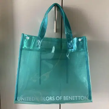 BENETTON 투명 그린 컬러 토트백 비닐 수영장 비치 메쉬