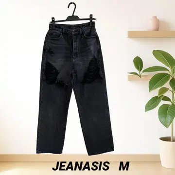 [ JEANASIS ] 블랙 레이어드 크러쉬 데님 하이라이즈 완판템 M
