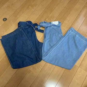 GU 라이트 데님 벨티드 와이드 팬츠 S 사이즈