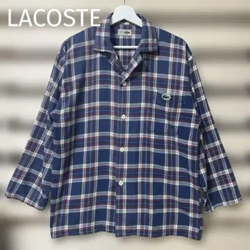 진품! LACOSTE 체크 오픈 카라 긴팔 셔츠 티셔츠 M 상당