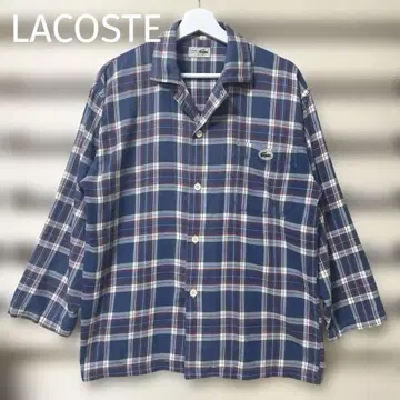 진품! LACOSTE 체크 오픈 카라 긴팔 셔츠 티셔츠 M 상당