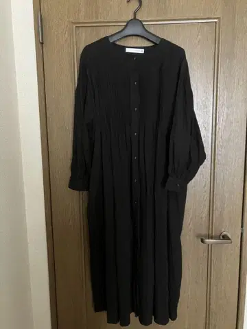 Bou jeicud 블랙 셔츠 원피스 긴팔 플리츠
