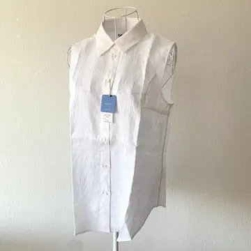 택 포함 미사용품 가마쿠라 셔츠 린넨 100% 슬리브리스 11 화이트
