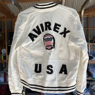 AVIREX 아비렉스 아치 로고 맨투맨 바시티 자켓 M 화이트