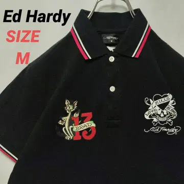 Ed Hardy 에드하디 피케 셔츠 자수 로고 남성용 M 블랙