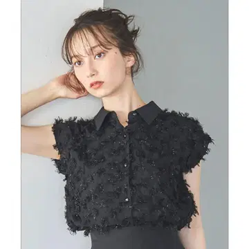 31 sonsdemode 카라 부착 프린지 튤 블라우스 블랙