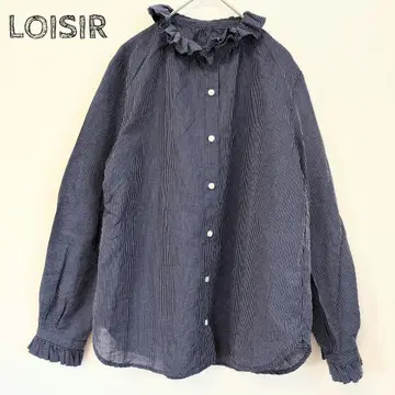 LOISIR 스트라이프 프릴 셔츠 코튼 린넨